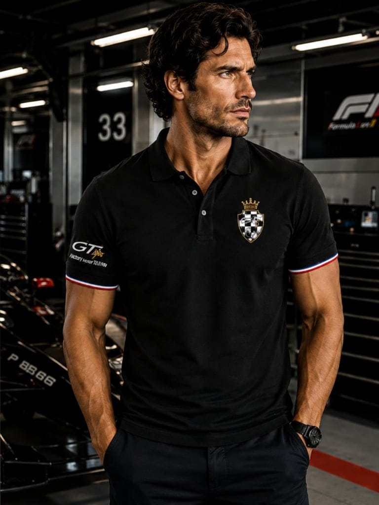 Black GTlife Boutique polo shirt for gentleman drivers