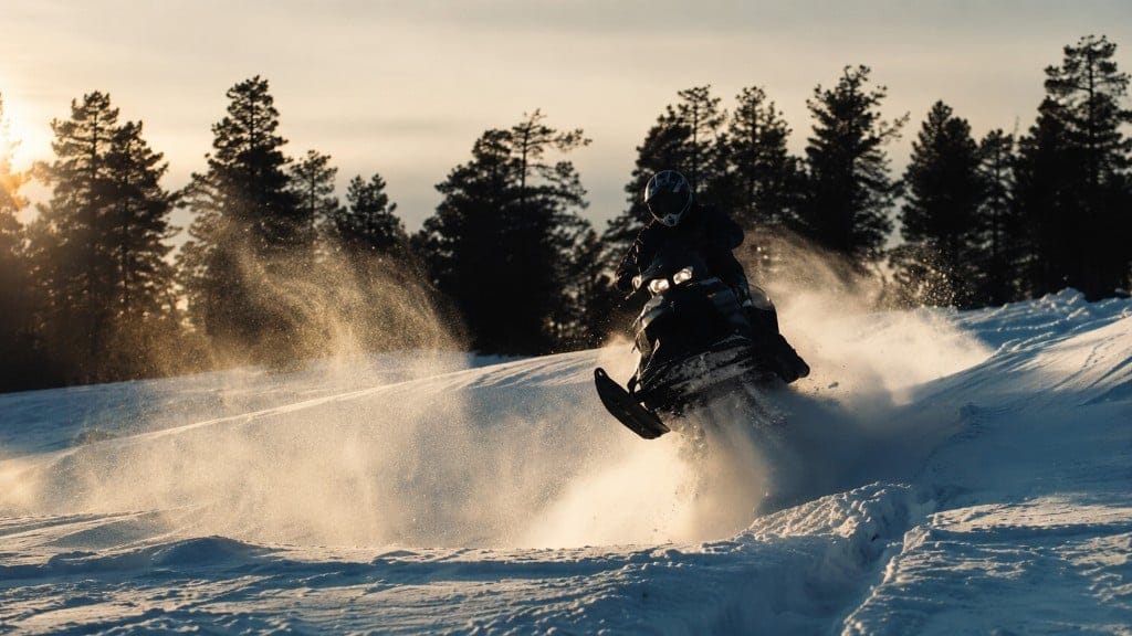 Snowmobile kicking up powder at GTlife Winter Stage