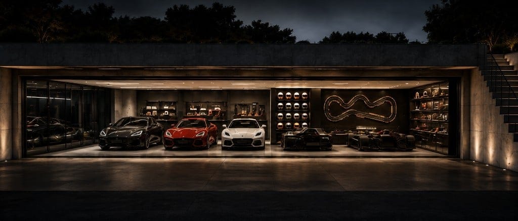 Home with a display garage for a sports-car collection, GTlife architecture and interiors